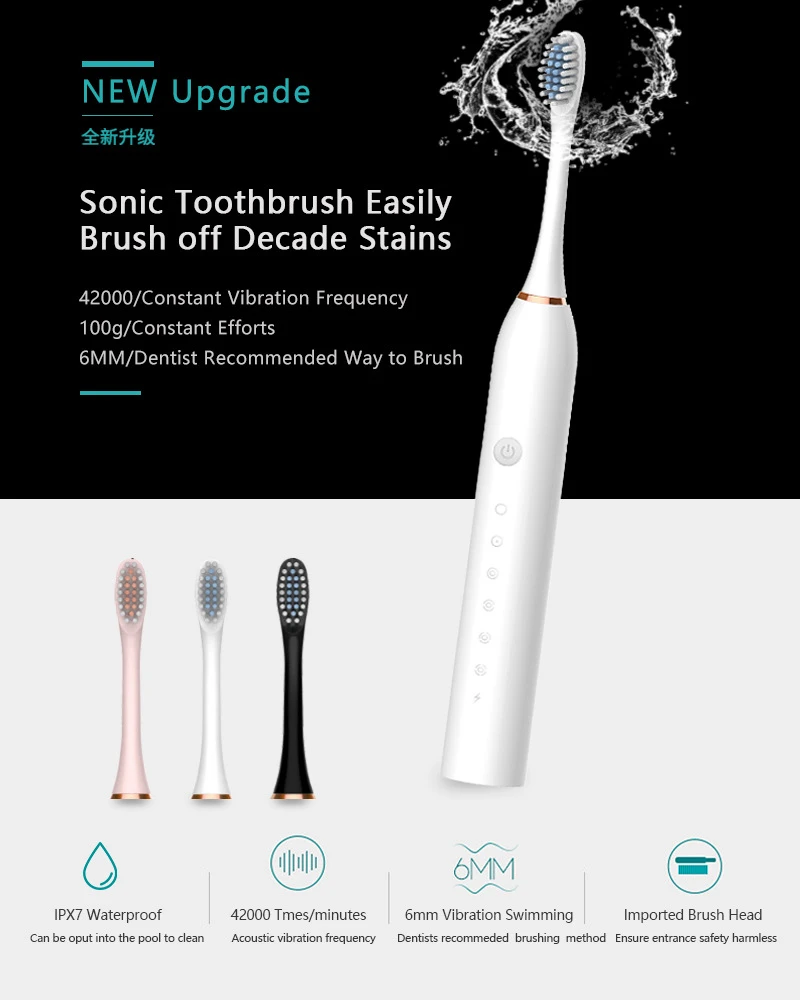 Sikat gigi listrik Sonic IPX7, - Electric Toothbrush Sonic ulasan dan harga